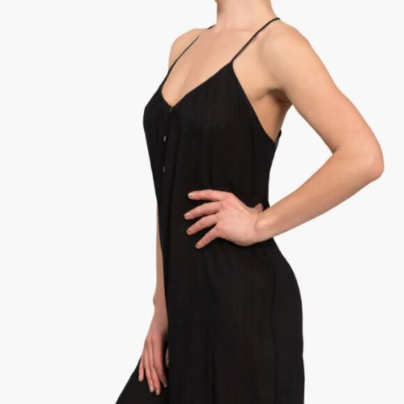 Kaitlyn Wide Leg Sleep Jumpsuit Black t-strap button front XXL Luxury Cottons - Picture 6 of 16